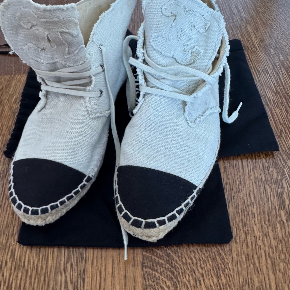 Chic Canvas Espadrille Boots - Black & Cream - Picture 5 of 10